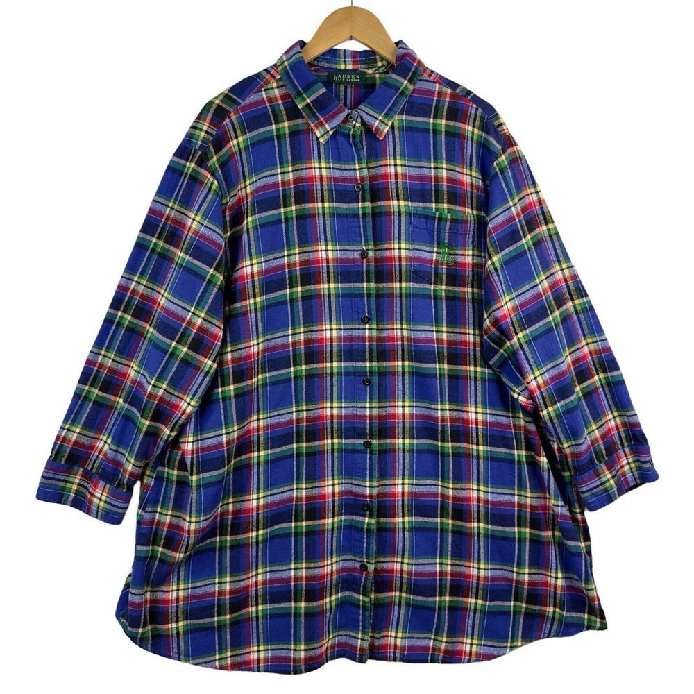 Lauren Ralph Lauren Flannel Shirt‎ Womens 3XL Blue Red Green  Plaid LRL Logo